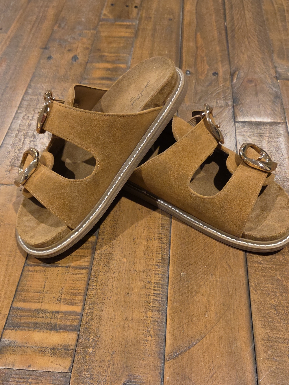Universal Thread Tan Suede Double-Buckle Slide Sandals